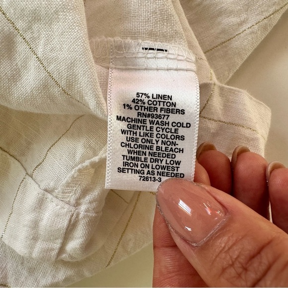 Liz Claiborne Summer White Plaid Metallic Gold Linen Blend Belted Dress Size 4 - Picture 5 of 13